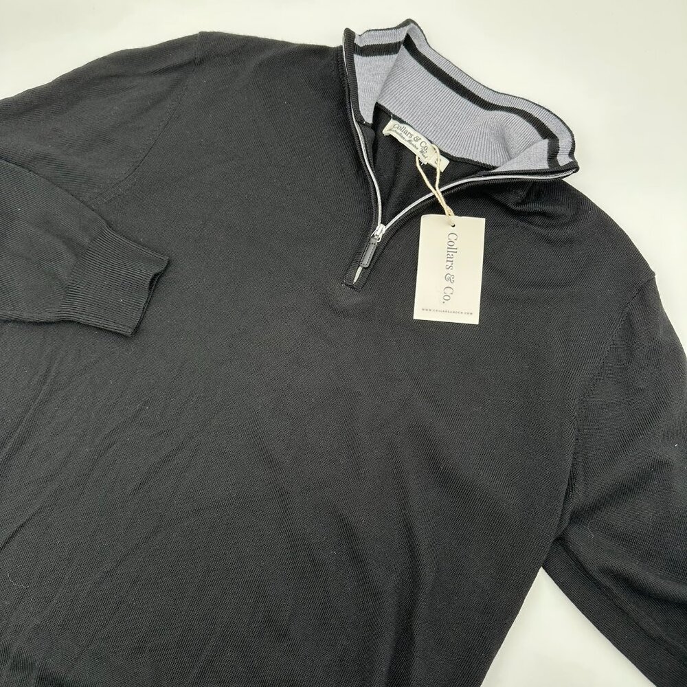 Collars & Co. Men's Cashmere‎ Australian Merino 1/4 Zip Sweater, Size S, Black